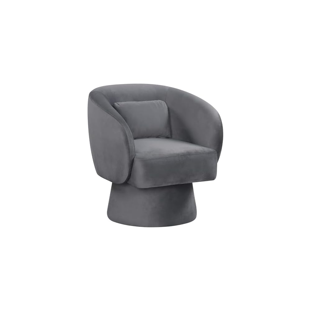 Giantex Swivel Accent Chair, Upholstered Barrel Chair with Curved Back & Removable Lumbar Pillow, Comfy Round Armchair with 360° Rotating Function, Single Sofa Chair for Living Room