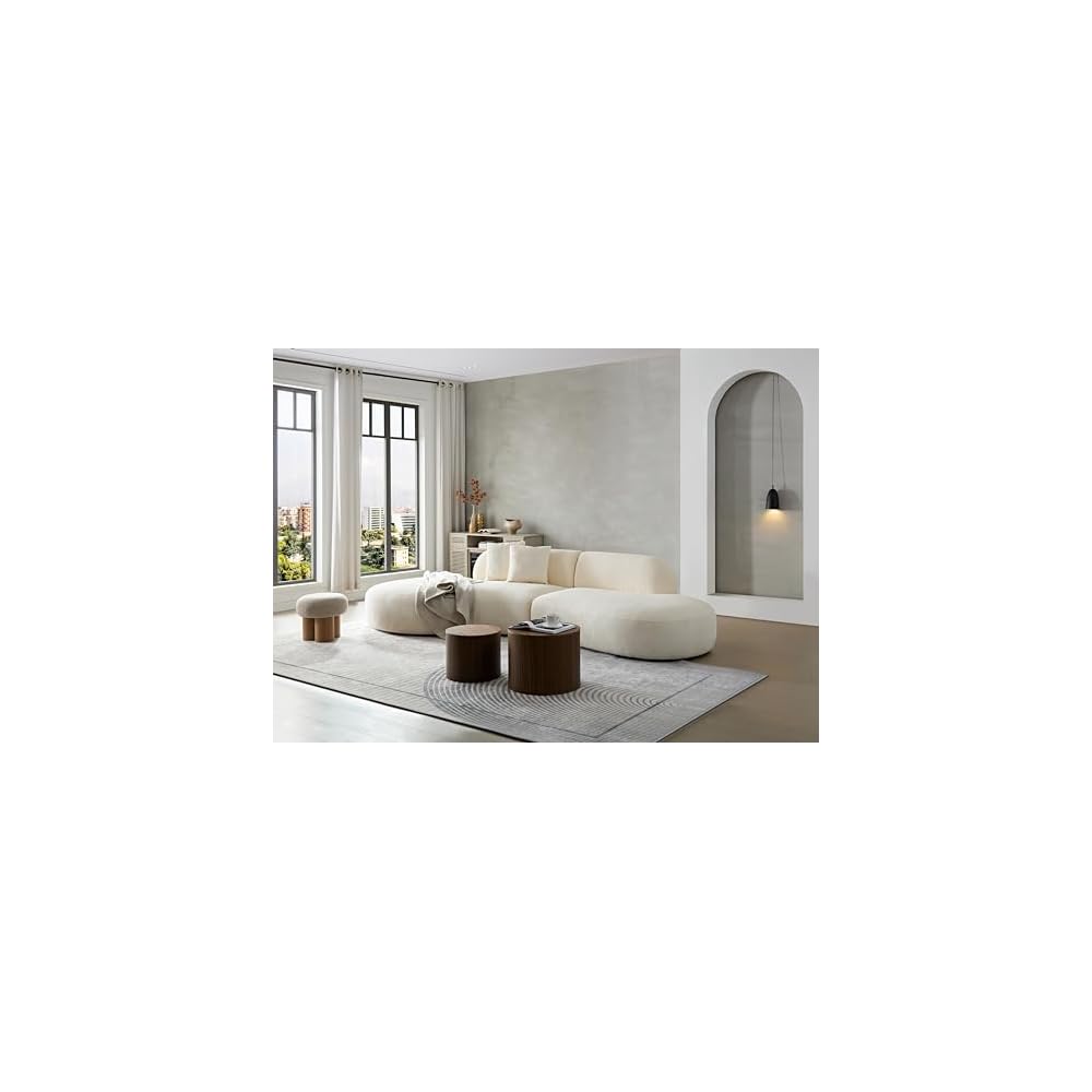 135.4" Modern Oversized Curved Sofa, Boucle Living Room Couch, Beige