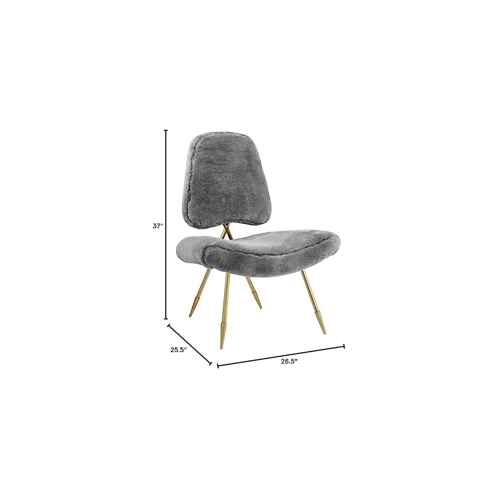 Modway Ponder Contemporary Modern Sheepskin Fur Lounge Accent Chair in Gray