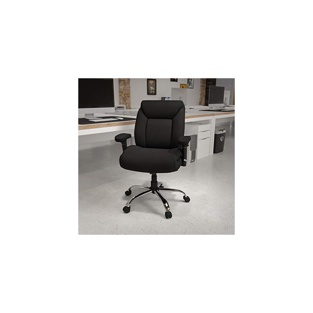 Flash Furniture HERCULES Series Big & Tall 400 lb. Rated Black Fabric Deep Tufted Swivel Ergonomic Task Office Chair with Adjustable Arms
