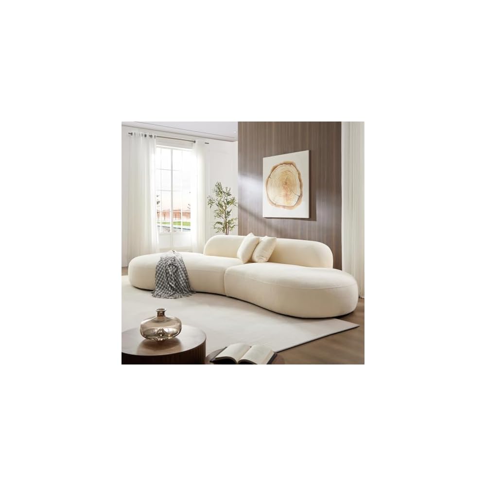 135.4" Modern Oversized Curved Sofa, Boucle Living Room Couch, Beige