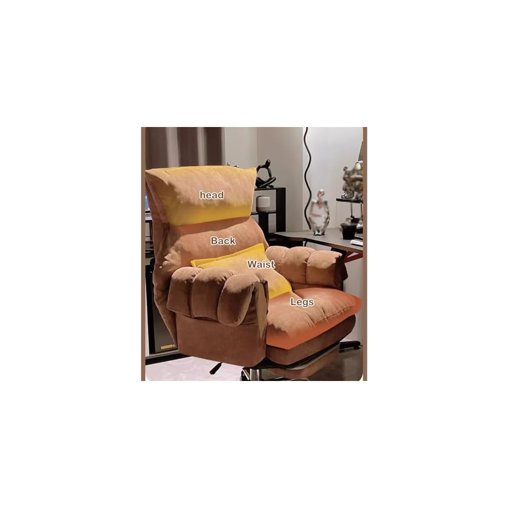 Ergonomic Soft Gaming Chair with Footrest - Reclining Office Chair & Lazy Sofa for Home Office, Bedroom & Living Room - Beige Backrest Armchair for Ultimate Comfort
