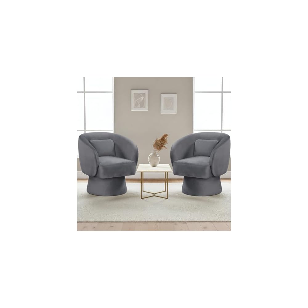 Giantex Swivel Accent Chair, Upholstered Barrel Chair with Curved Back & Removable Lumbar Pillow, Comfy Round Armchair with 360° Rotating Function, Single Sofa Chair for Living Room
