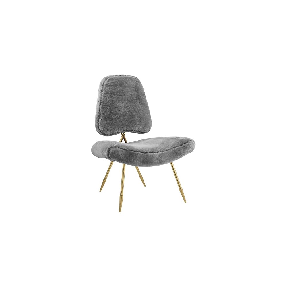 Modway Ponder Contemporary Modern Sheepskin Fur Lounge Accent Chair in Gray