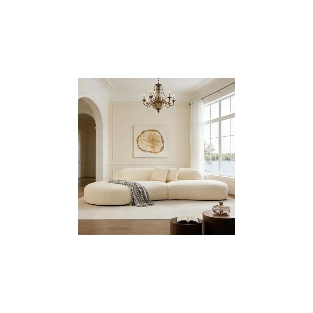 135.4" Modern Oversized Curved Sofa, Boucle Living Room Couch, Beige