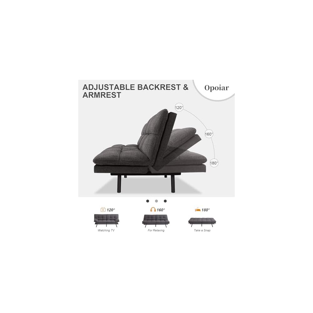 Opoiar Futon Sofa Bed Convertible Memory Foam Grey Couch Bed Futon Sets Folding Modern Sleeper Sofa Gray Loveseat for Studio,Drom,Apartment,Game Room and Small Space