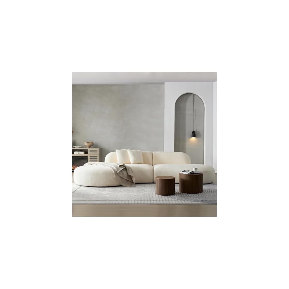 135.4" Modern Oversized Curved Sofa, Boucle Living Room Couch, Beige