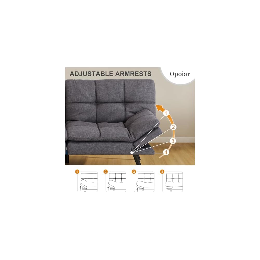 Opoiar Futon Sofa Bed Convertible Memory Foam Grey Couch Bed Futon Sets Folding Modern Sleeper Sofa Gray Loveseat for Studio,Drom,Apartment,Game Room and Small Space