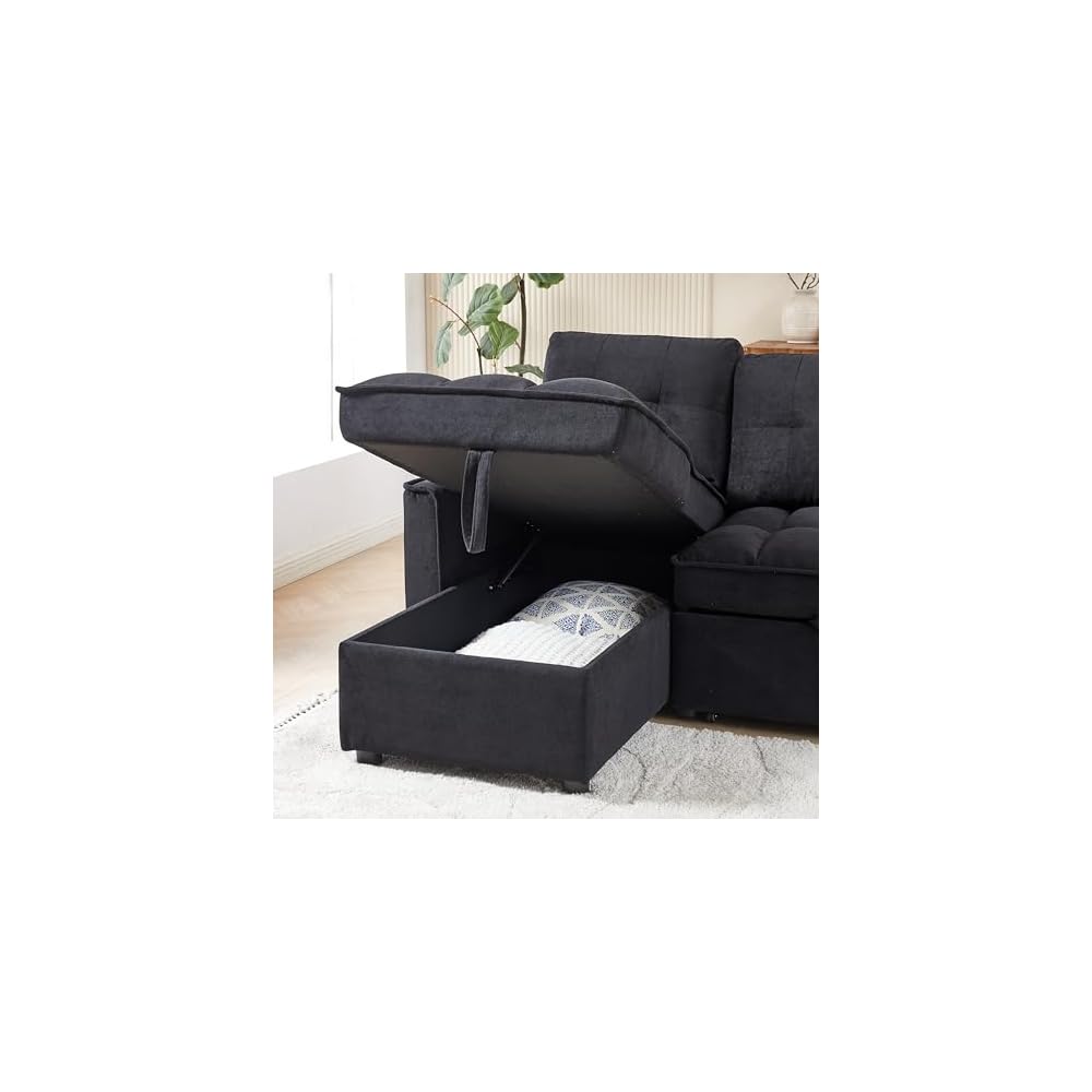 ERYE 71" L-Shaped Convertible Sleeper Sectional Sofa with Pull Out Sleeper Couch Bed and Reversible Storage Chaise for Home Apartment,Chenille Tufted Upholstered,USB-C Ports