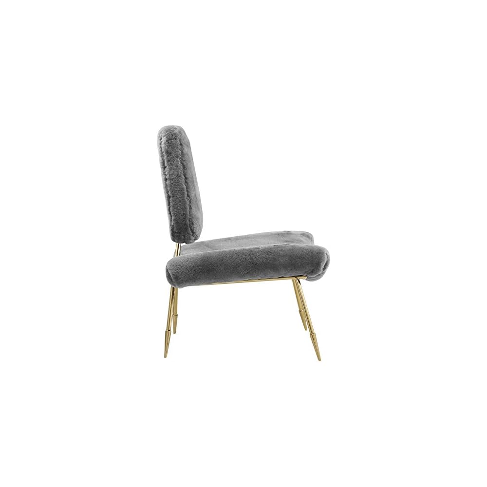 Modway Ponder Contemporary Modern Sheepskin Fur Lounge Accent Chair in Gray
