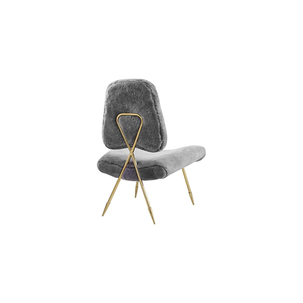 Modway Ponder Contemporary Modern Sheepskin Fur Lounge Accent Chair in Gray