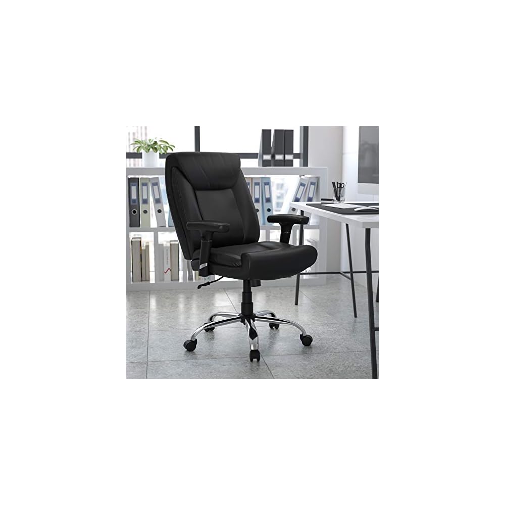 Flash Furniture HERCULES Series Big & Tall 400 lb. Rated Black Fabric Deep Tufted Swivel Ergonomic Task Office Chair with Adjustable Arms
