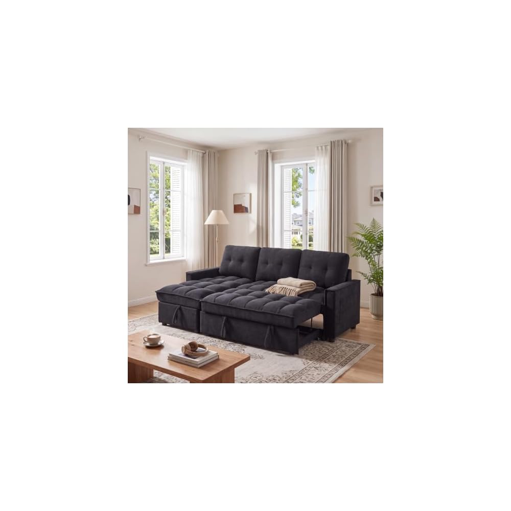 ERYE 71" L-Shaped Convertible Sleeper Sectional Sofa with Pull Out Sleeper Couch Bed and Reversible Storage Chaise for Home Apartment,Chenille Tufted Upholstered,USB-C Ports