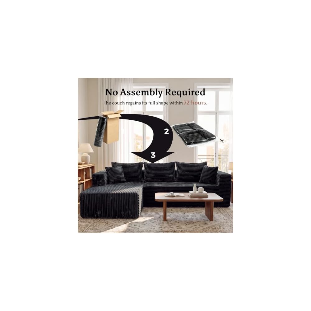 Boneless Couch for Living Room, Modular Sectional Sofa, Dark Black