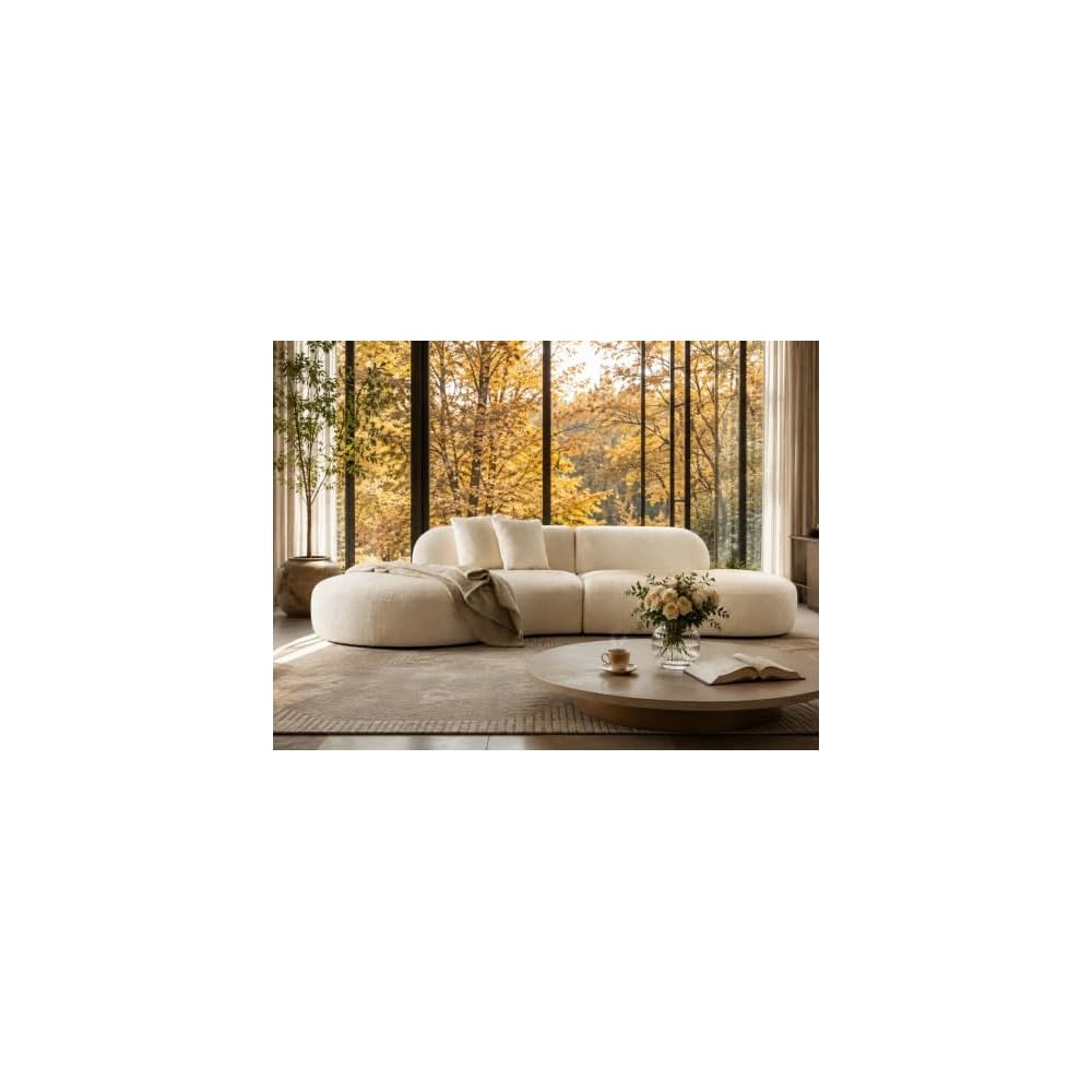 135.4" Modern Oversized Curved Sofa, Boucle Living Room Couch, Beige