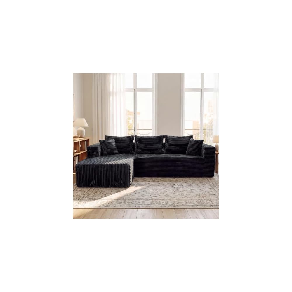 Boneless Couch for Living Room, Modular Sectional Sofa, Dark Black