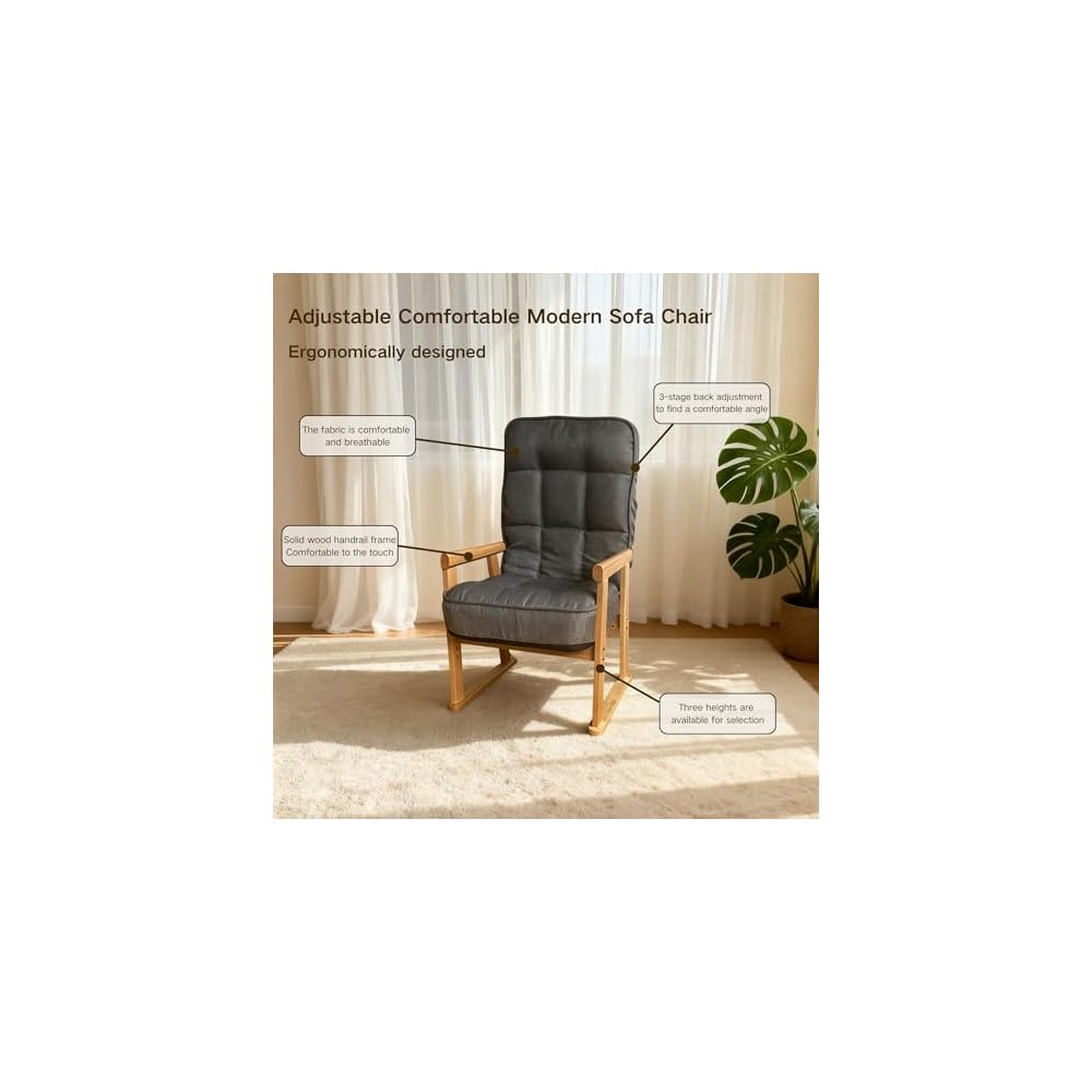 Modern Adjustable Lounge Chair, with Adjustable seat Height and Three-Level Lumbar Angle Adjustment, Suitable for Living Room, Bedroom, Study, and attic, Gray