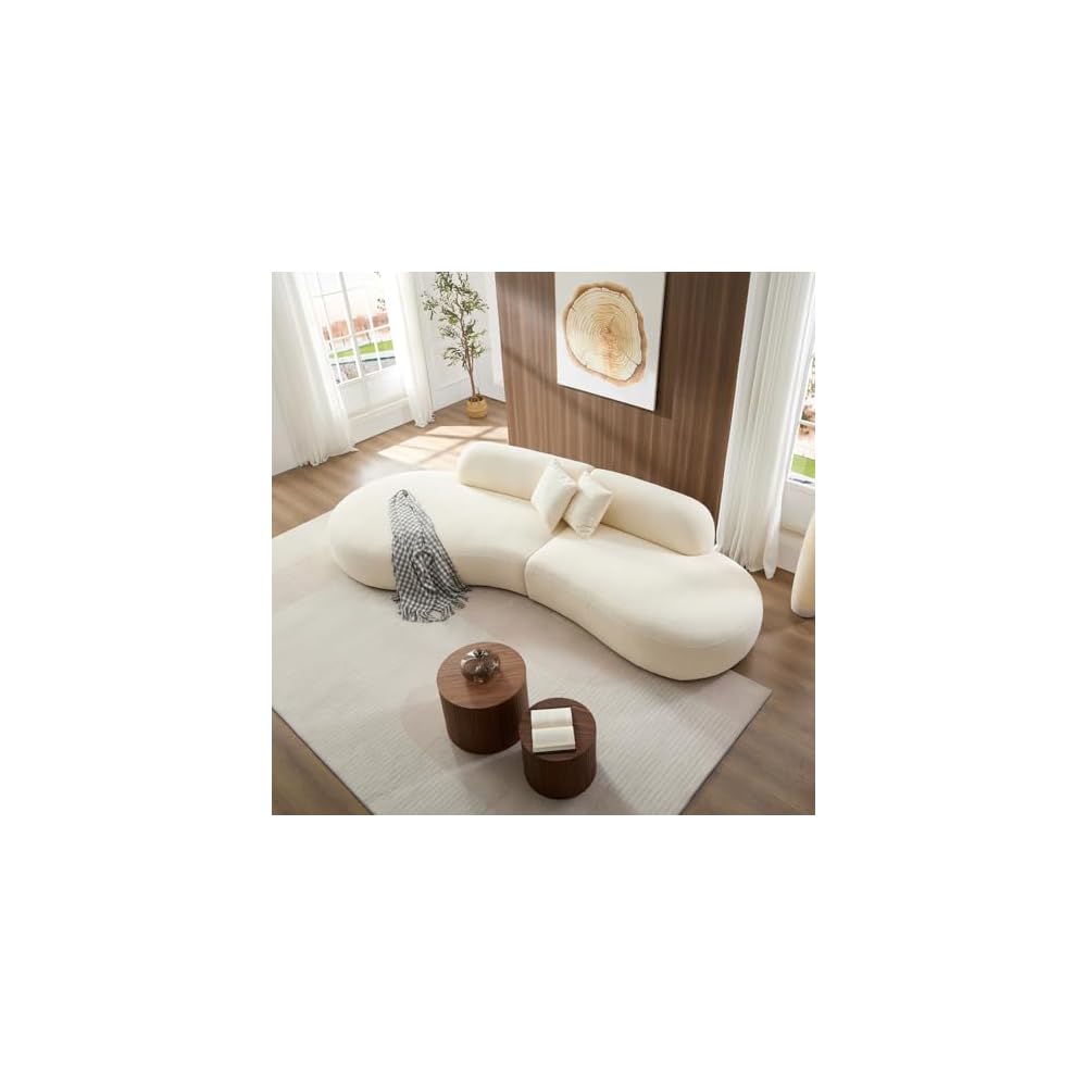 135.4" Modern Oversized Curved Sofa, Boucle Living Room Couch, Beige