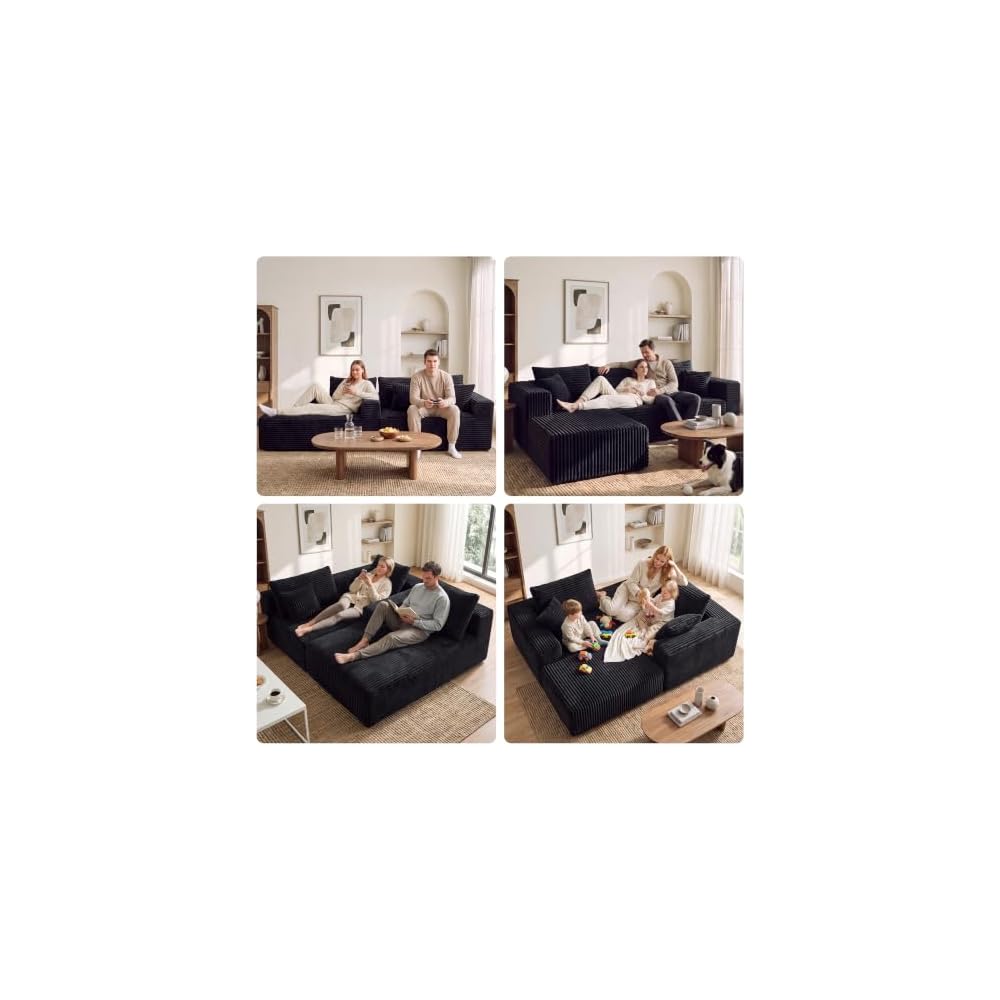 Boneless Couch for Living Room, Modular Sectional Sofa, Dark Black