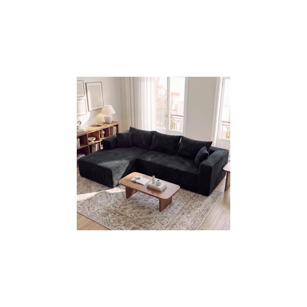 Boneless Couch for Living Room, Modular Sectional Sofa, Dark Black