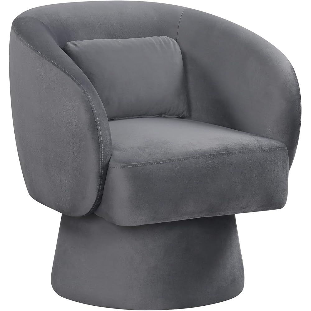 Giantex Swivel Accent Chair, Upholstered Barrel Chair with Curved Back & Removable Lumbar Pillow, Comfy Round Armchair with 360° Rotating Function, Single Sofa Chair for Living Room