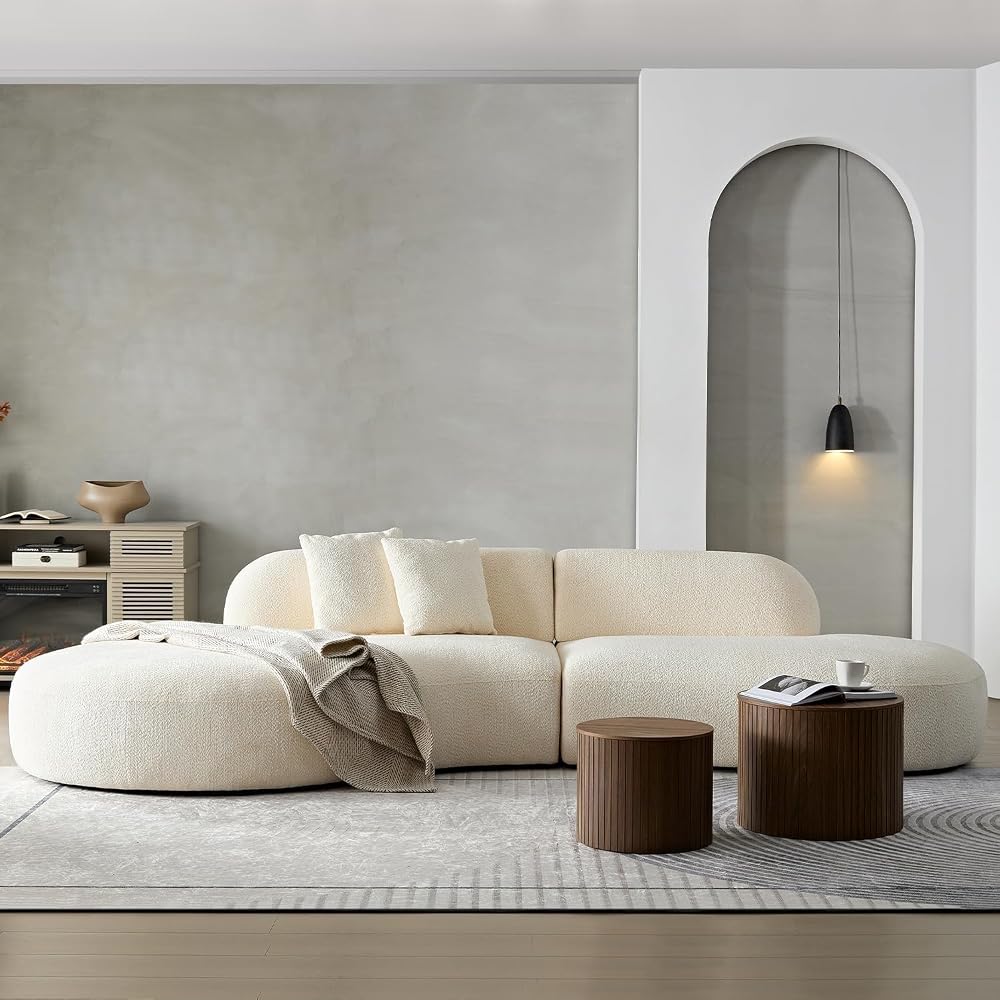 135.4" Modern Oversized Curved Sofa, Boucle Living Room Couch, Beige