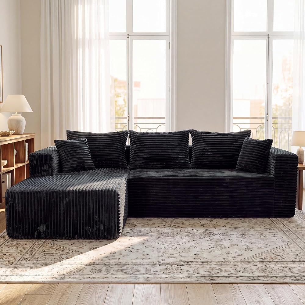 Boneless Couch for Living Room, Modular Sectional Sofa, Dark Black