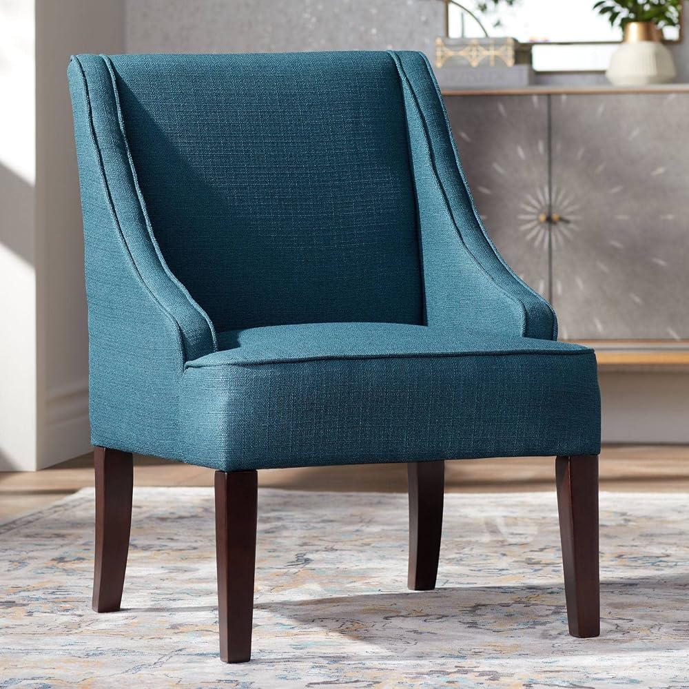 Elm Lane Dixon 35 1/4" Blue Fabric Swoop Arm Chair