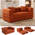 WEUP 5-in-1 Convertible Sofa,65" Folding Boneless Couch with Fixed-Shape Frame, Corduroy Floor Sofa Loveseat Sleeper for Living Room, Bedroom, Small Apartment,Orange