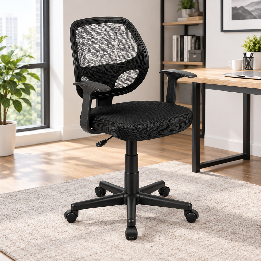 Flash Furniture Mid-Back Mesh Executive Office Chair, with Arms, Black